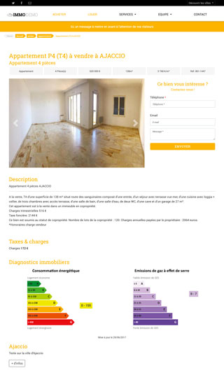 Page de détails d'un bien d'un site immobilier